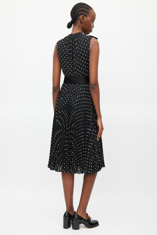 Prada Black & White Polka Dot Pleated Belted Dress