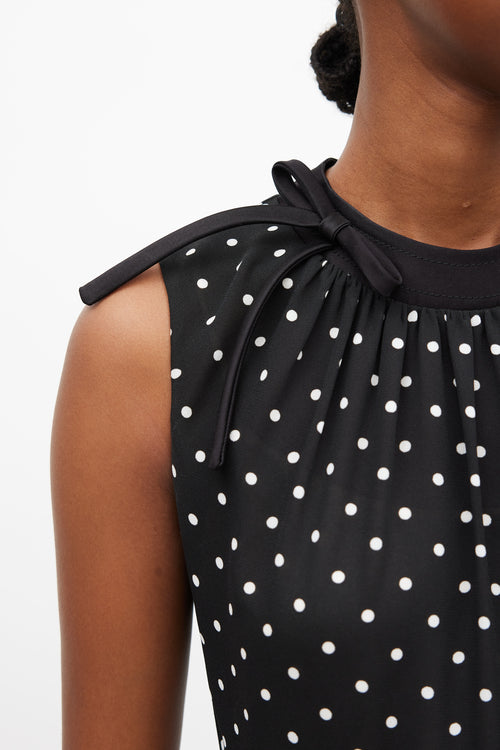 Prada Black & White Polka Dot Pleated Belted Dress