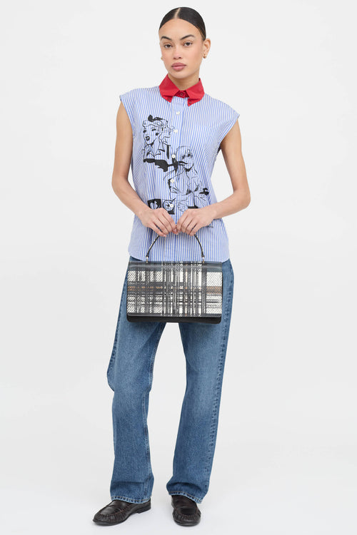 Prada Plaid Tessuto Saffiano Leather Top Handle Bag