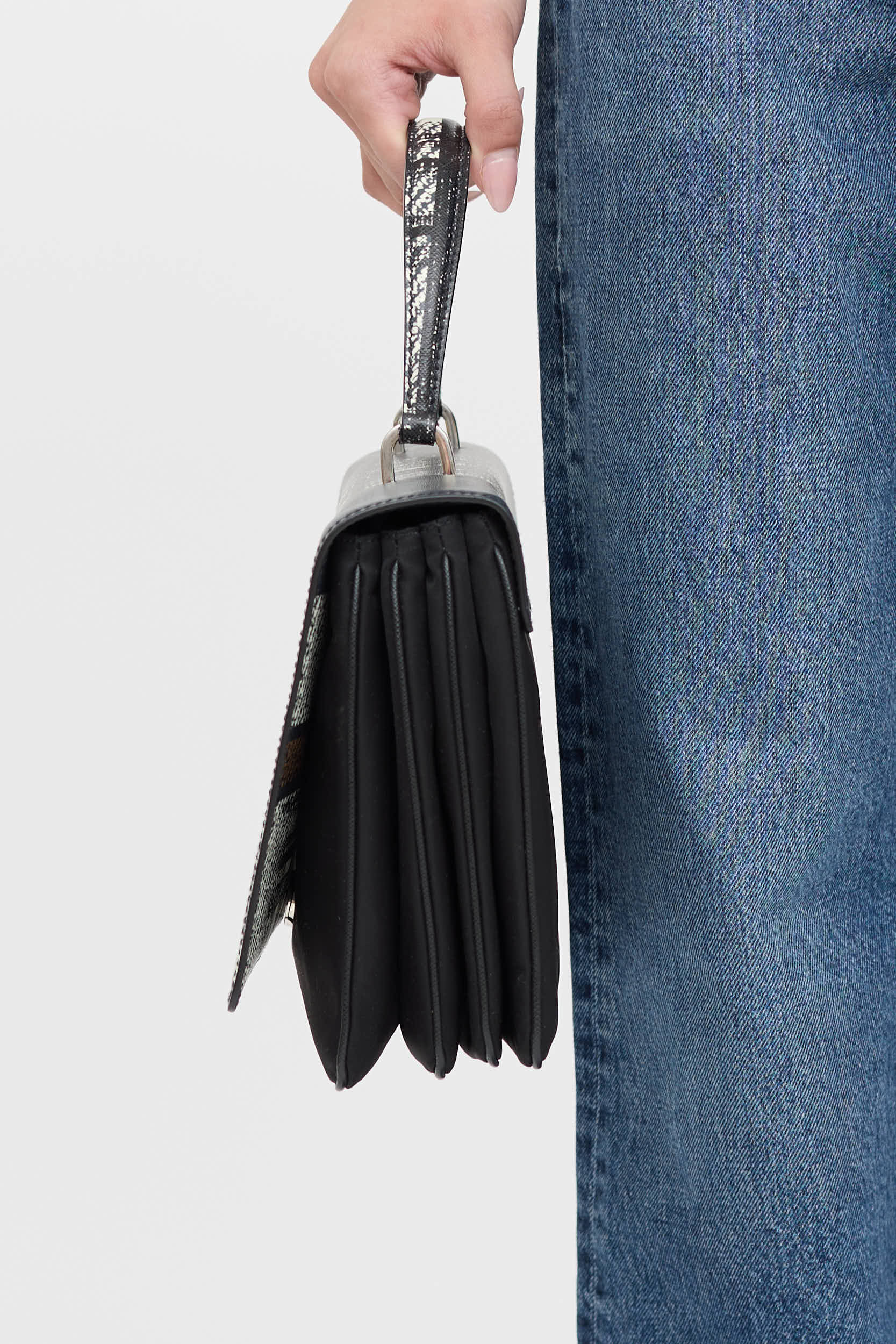 Prada Plaid Tessuto Saffiano Leather Top Handle Bag