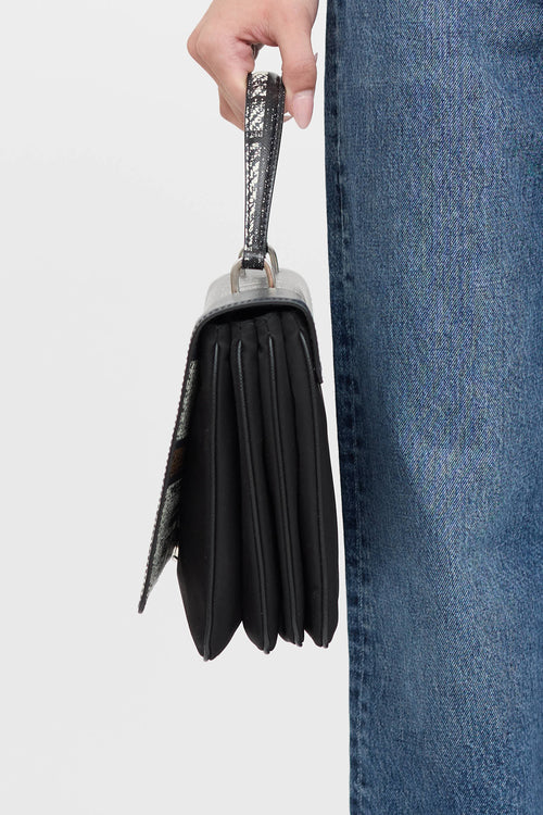 Prada Plaid Tessuto Saffiano Leather Top Handle Bag