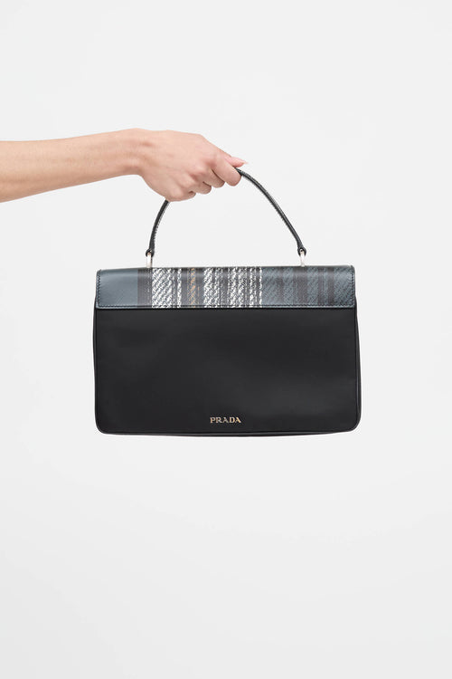Prada Plaid Tessuto Saffiano Leather Top Handle Bag
