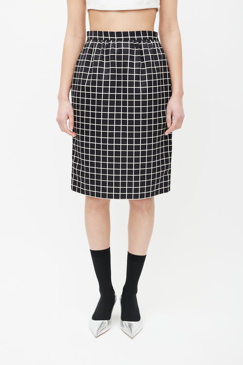 Prada Black & White Windowpane Wool Skirt