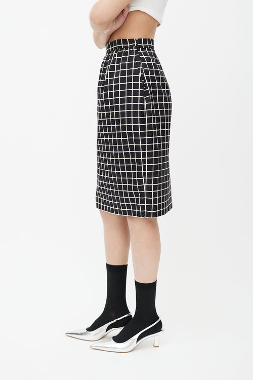 Prada Black & White Windowpane Wool Skirt
