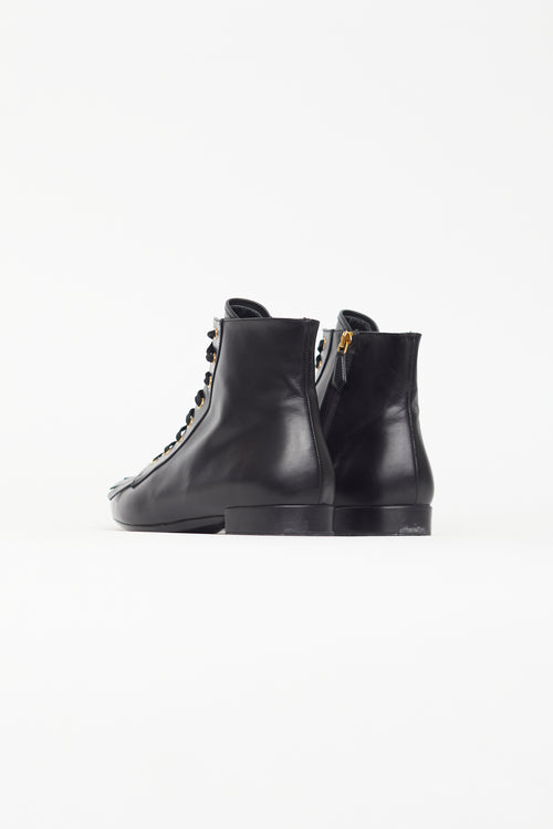 Prada Black Leather Kiltie Bootie