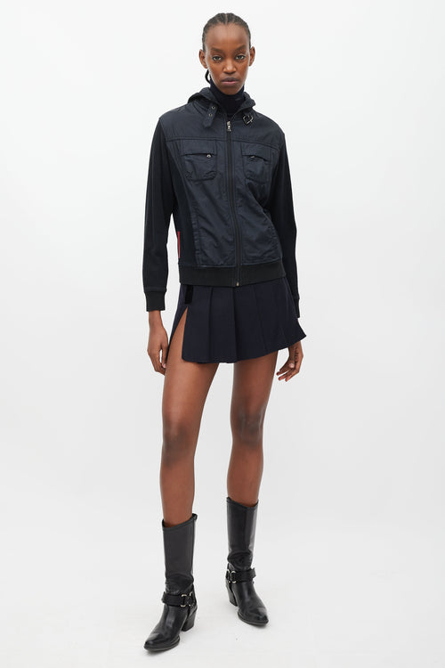 Prada Black Nylon & Knit Hooded Jacket