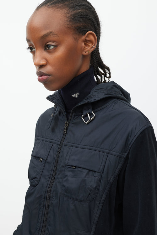 Prada Black Nylon & Knit Hooded Jacket