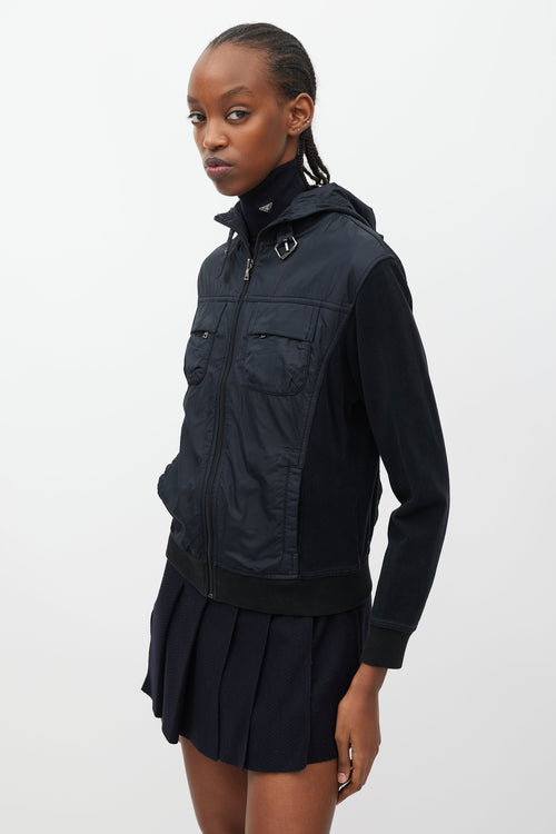 Prada Black Nylon & Knit Hooded Jacket
