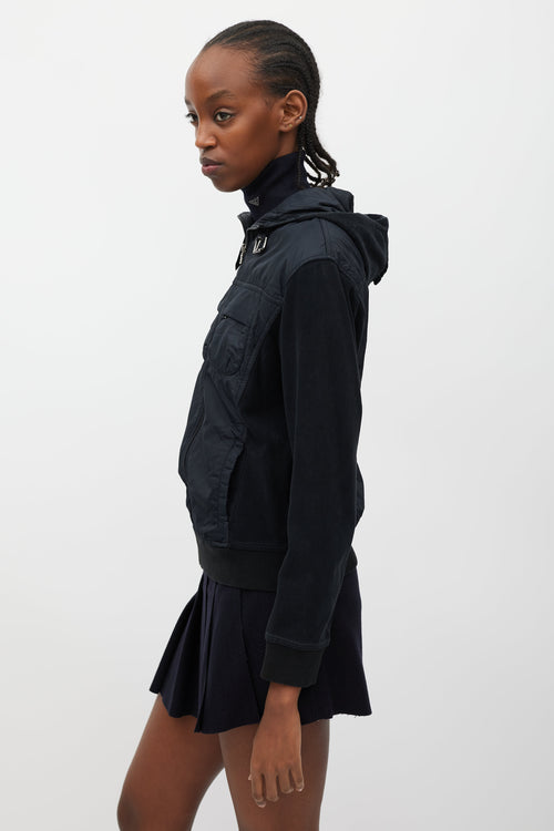 Prada Black Nylon & Knit Hooded Jacket