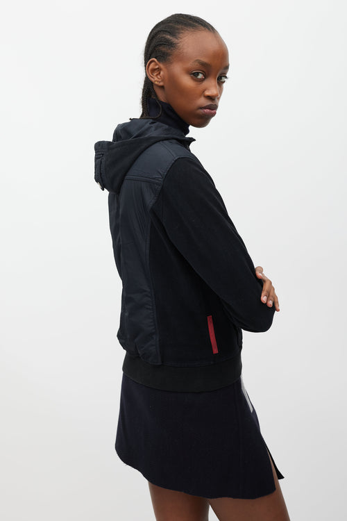 Prada Black Nylon & Knit Hooded Jacket
