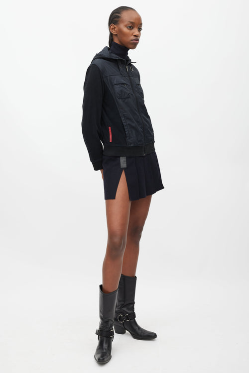 Prada Black Nylon & Knit Hooded Jacket