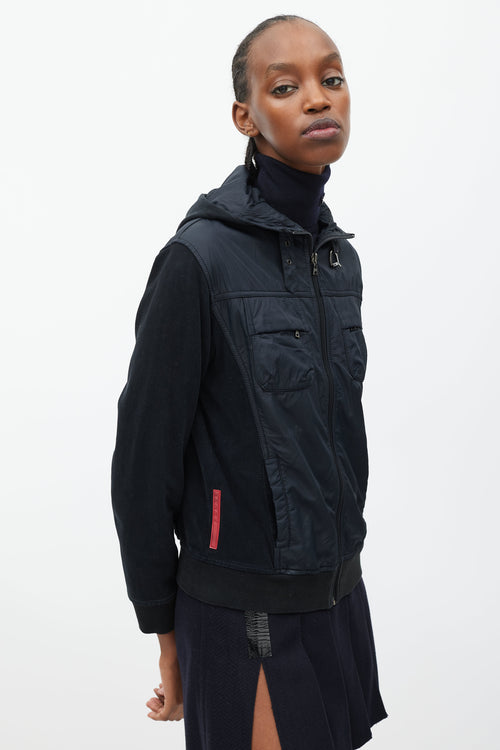 Prada Black Nylon & Knit Hooded Jacket