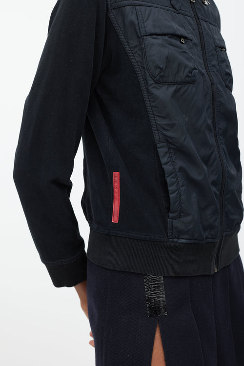 Prada Black Nylon & Knit Hooded Jacket