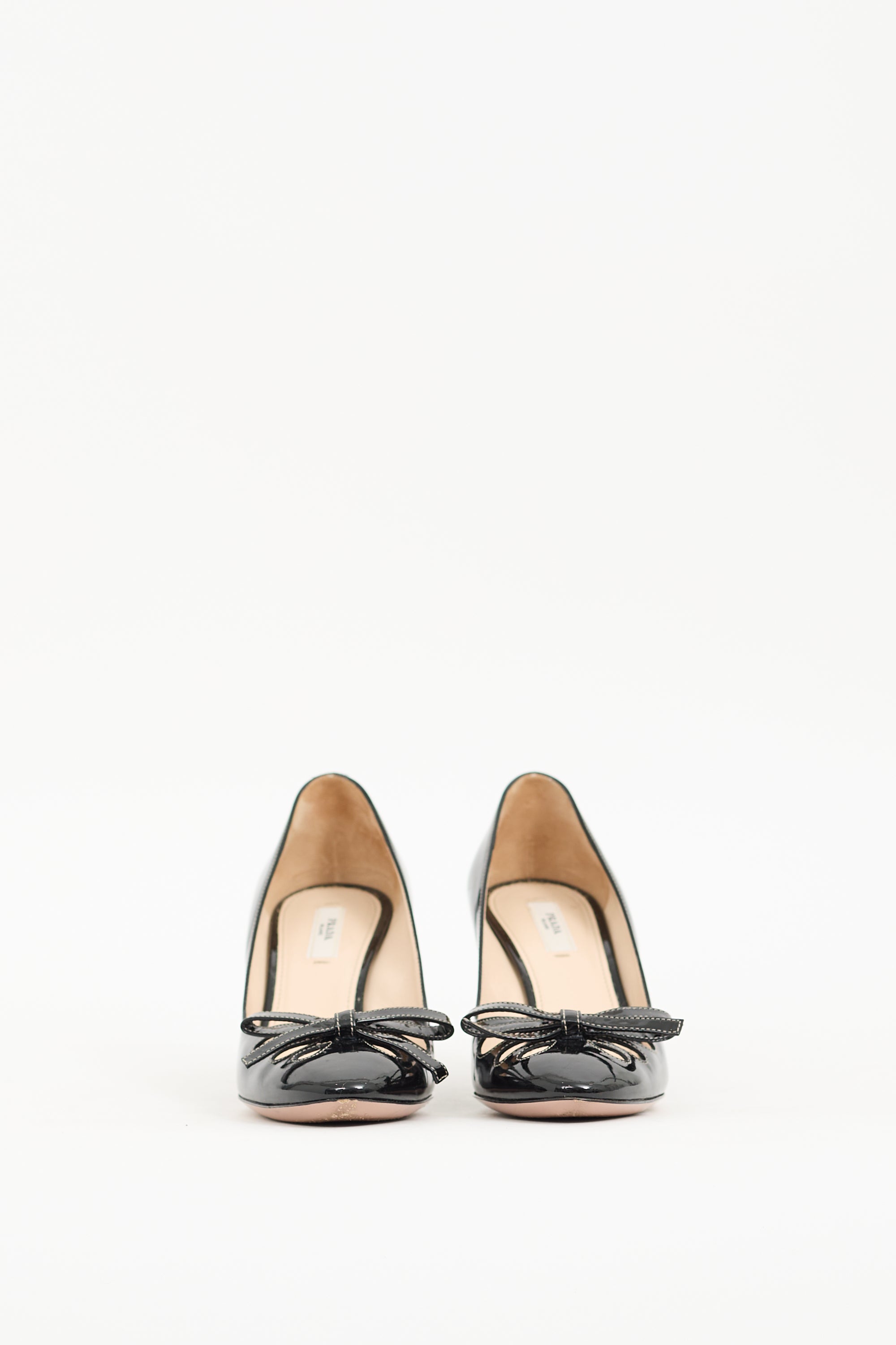 Prada Black Patent Cutout Bow Pump