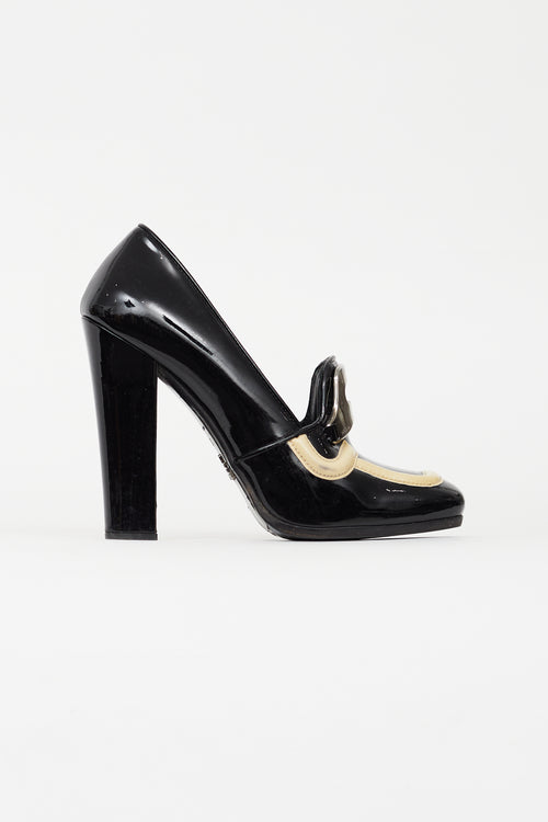Prada Black & Cream Patent Leather Pump