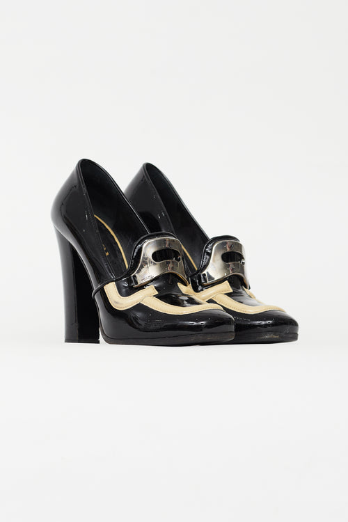 Prada Black & Cream Patent Leather Pump