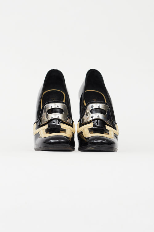 Prada Black & Cream Patent Leather Pump