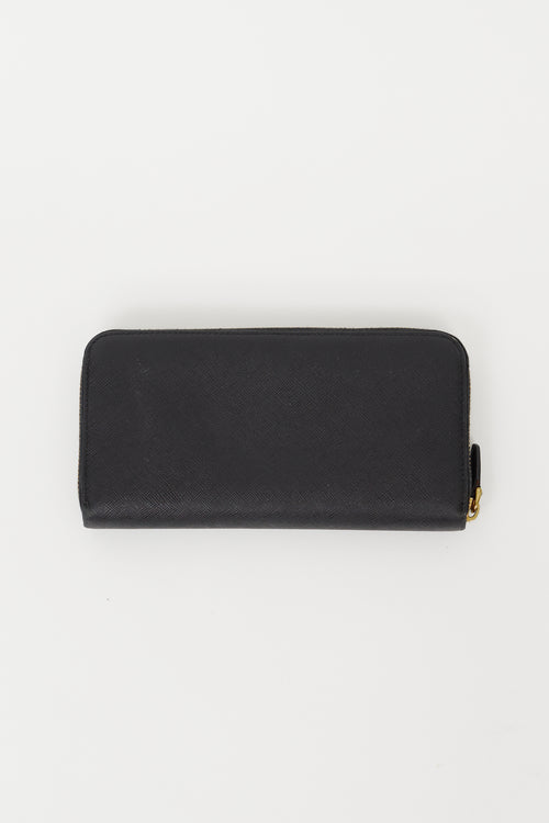 Prada Black & Gold Saffiano Large Wallet