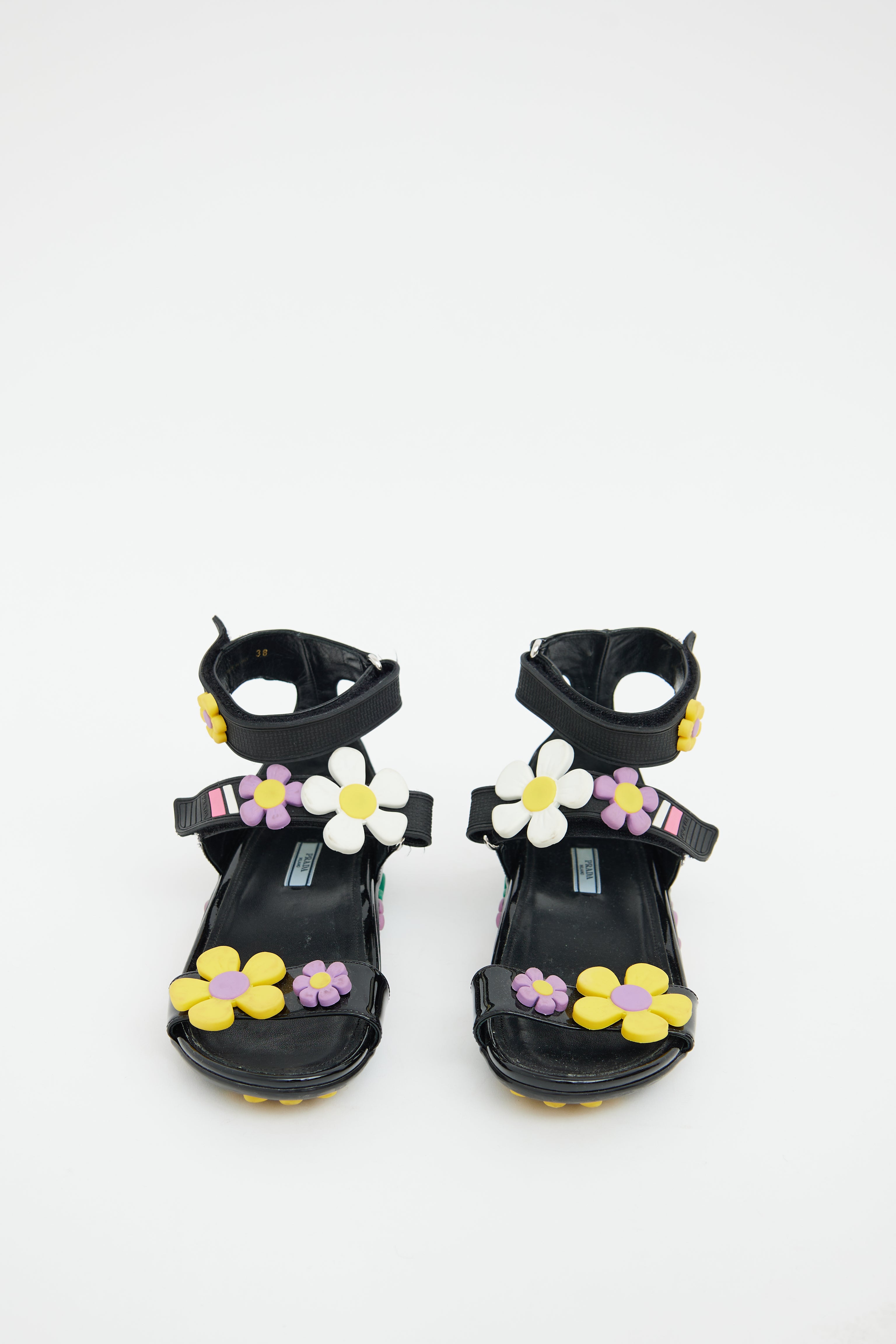 Prada Black Rubber Flower Flat  Sandal
