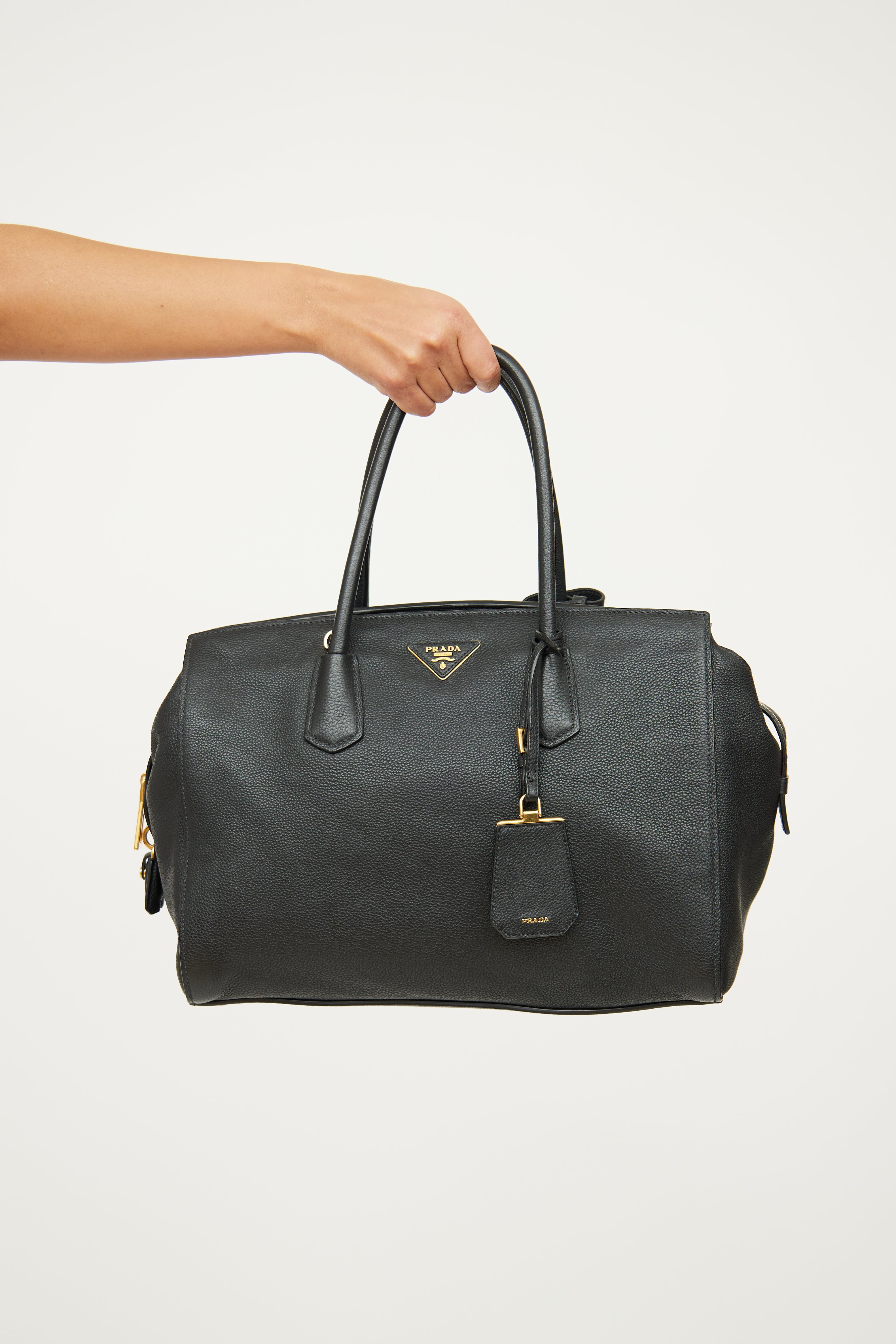 Prada Black Vitello Grain Tote Bag