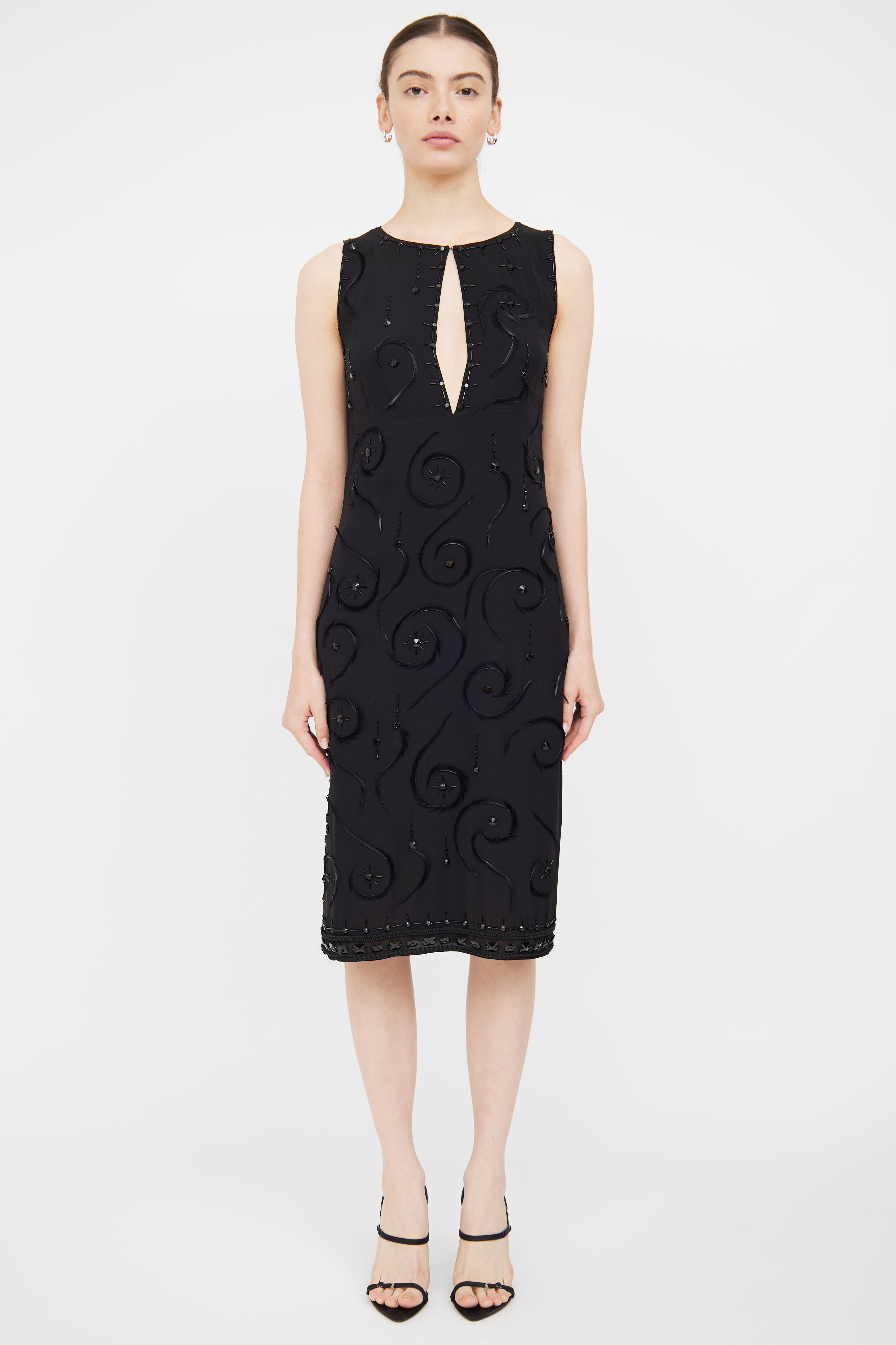 Prada Black Silk Bead & Feather Detail Dress