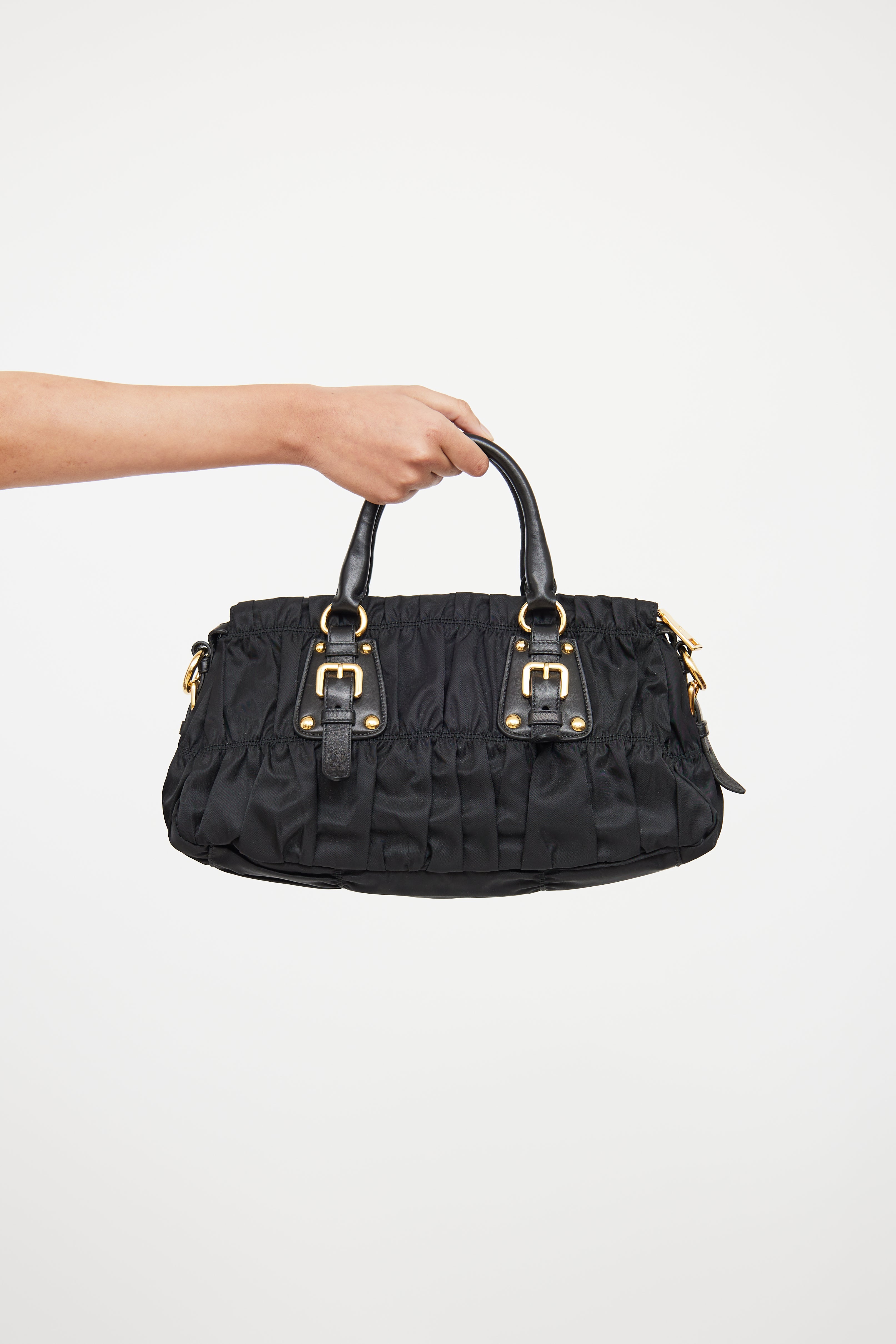 Prada Black Gaufre Tessuto Two-Way Bag