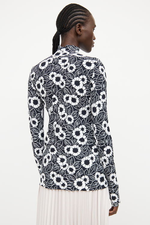 Prada 25 Black & White Floral Highneck Top