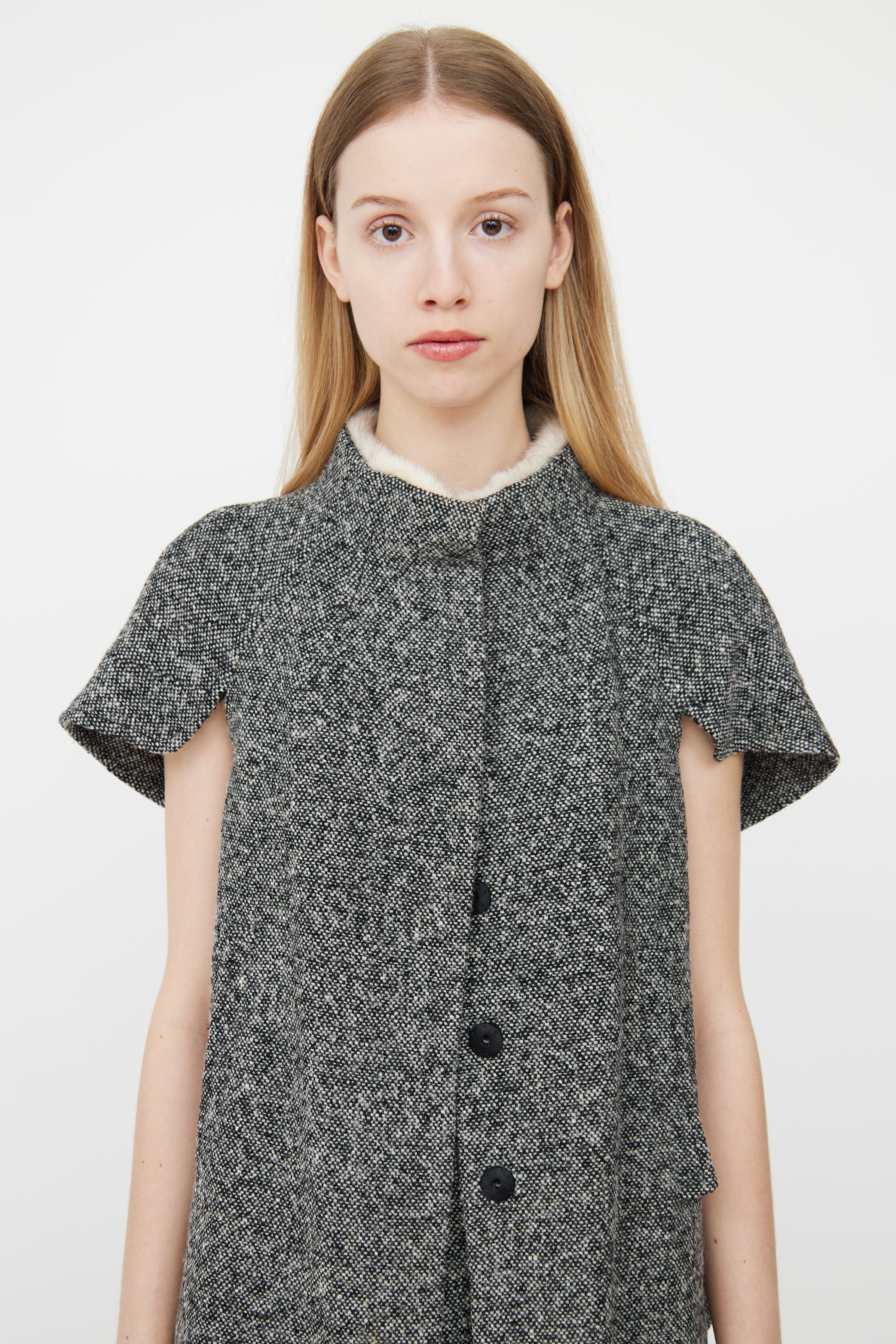 Prada Grey Melange Tweed Jacket & Skirt Set