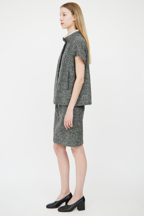 Prada Grey Melange Tweed Jacket & Skirt Set