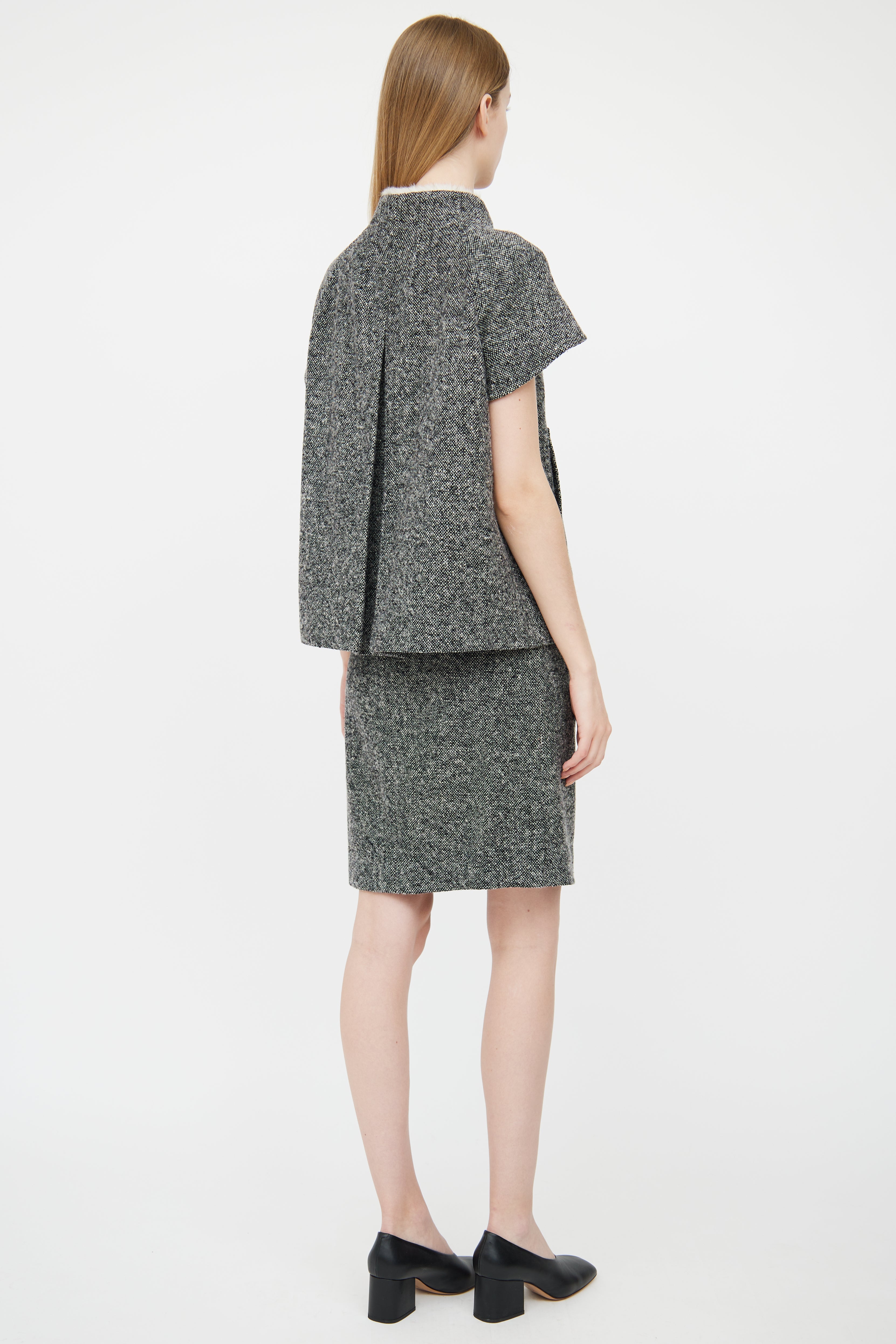 Prada Grey Melange Tweed Jacket & Skirt Set