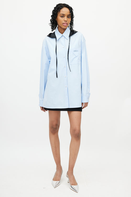 Prada Blue & Black Hooded Logo Shirt