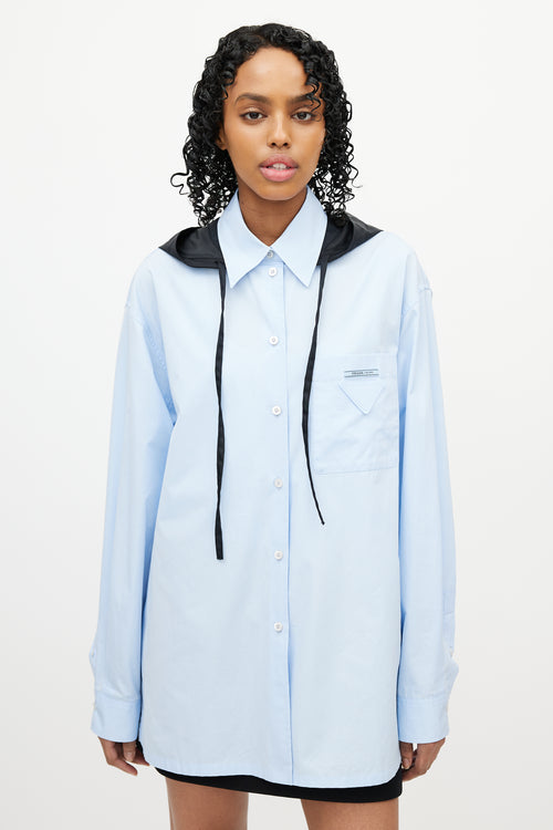 Prada Blue & Black Hooded Logo Shirt