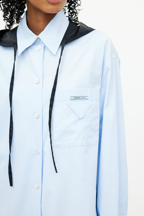 Prada Blue & Black Hooded Logo Shirt