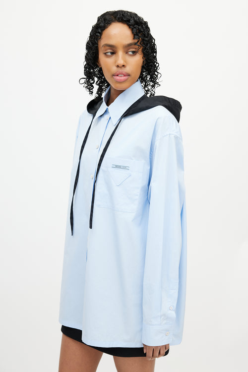 Prada Blue & Black Hooded Logo Shirt