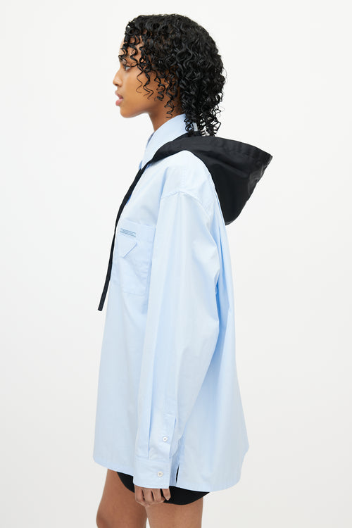 Prada Blue & Black Hooded Logo Shirt
