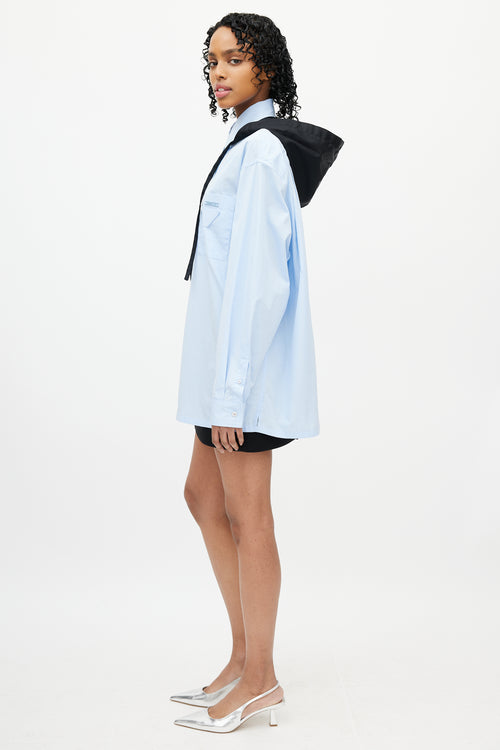 Prada Blue & Black Hooded Logo Shirt