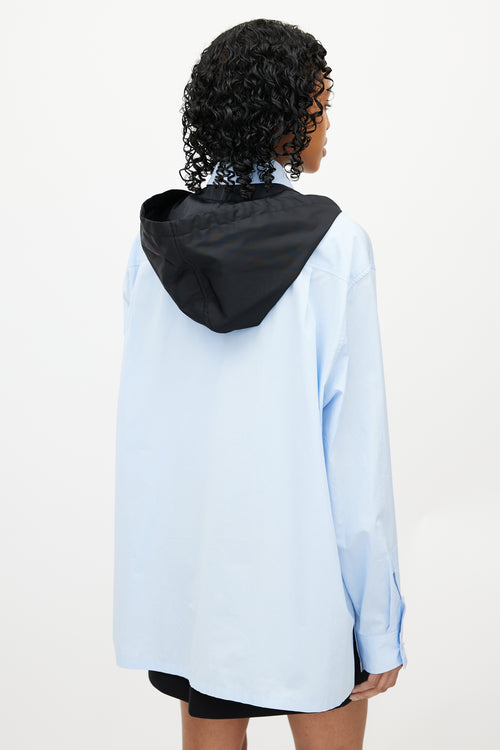 Prada Blue & Black Hooded Logo Shirt