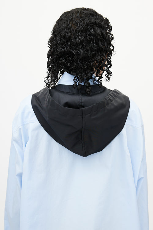 Prada Blue & Black Hooded Logo Shirt