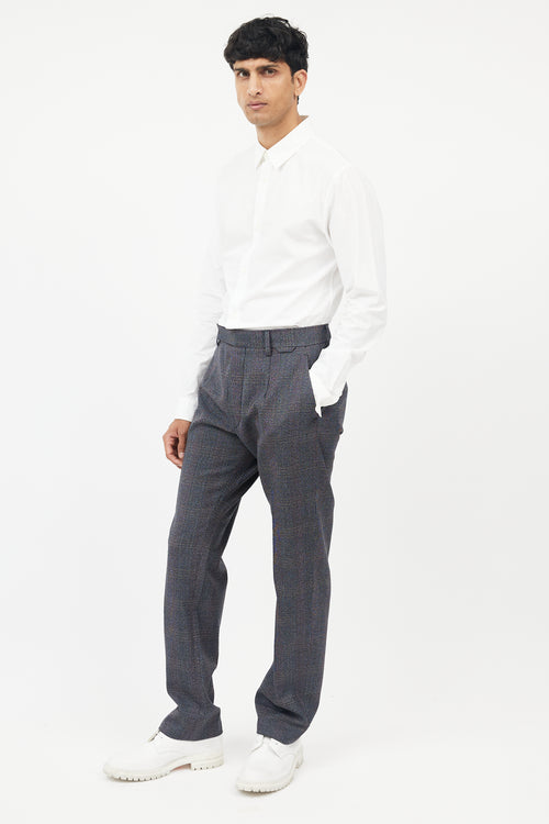 Prada Blue & Grey Wool Plaid Trousers