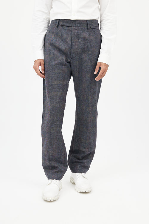 Prada Blue & Grey Wool Plaid Trousers