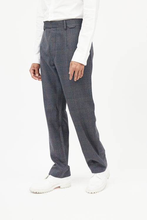 Prada Blue & Grey Wool Plaid Trousers