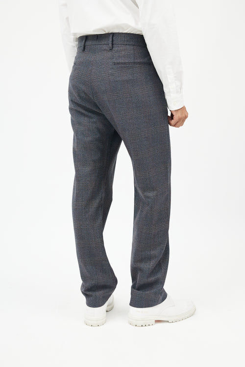 Prada Blue & Grey Wool Plaid Trousers