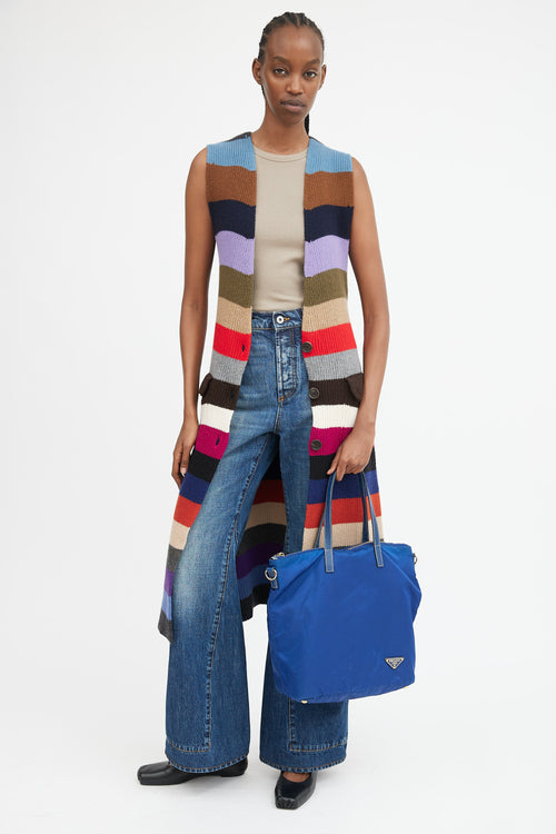 Nylon & Leather Two Way Tote Bag