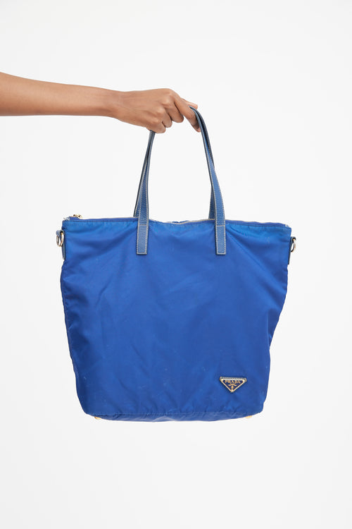 Nylon & Leather Two Way Tote Bag