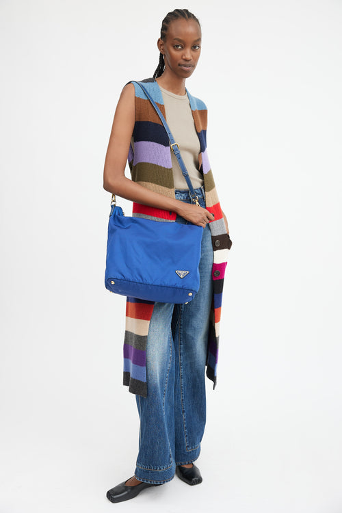 Nylon & Leather Two Way Tote Bag