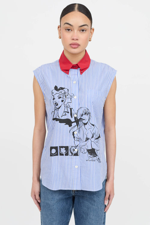 Prada 2018 Printed Striped Top