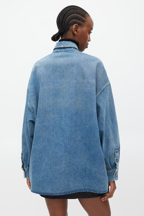Prada Blue & Silver Denim Oversized Distressed Logo Shirt