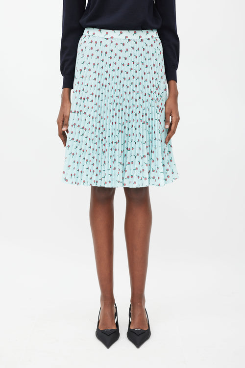 Prada Blue & Multicolour Floral Pleated Skirt