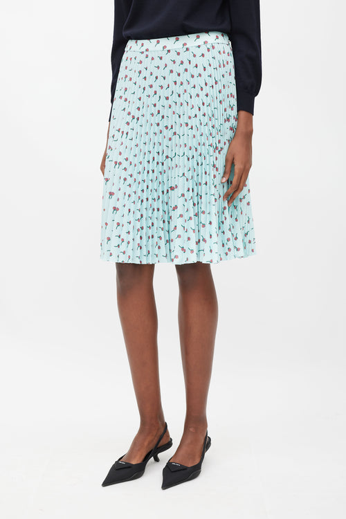 Prada Blue & Multicolour Floral Pleated Skirt