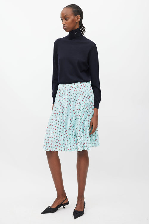 Prada Blue & Multicolour Floral Pleated Skirt